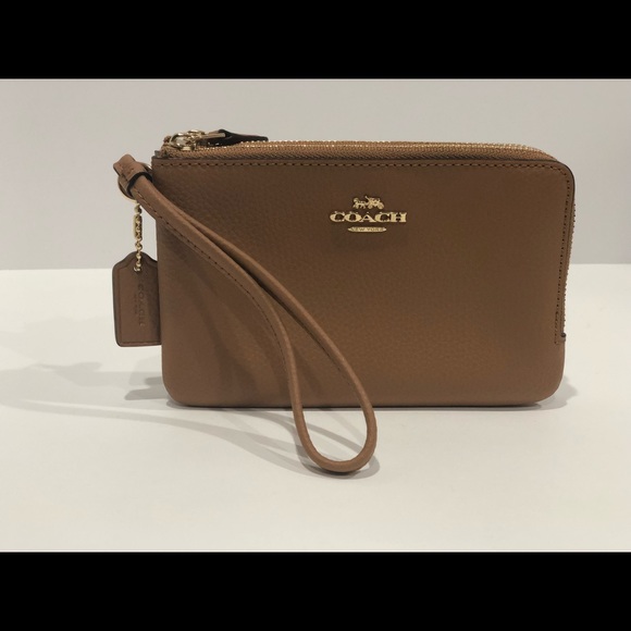 Coach Double Corner Zip Wristlet in Light Saddle - Picture 3 of 8